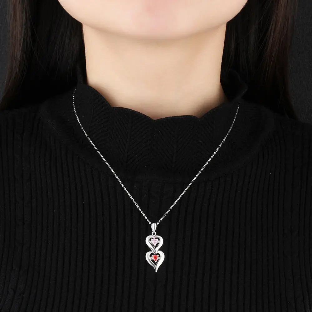 925 Sterling Silver Two Birthstone Necklace cmoffer