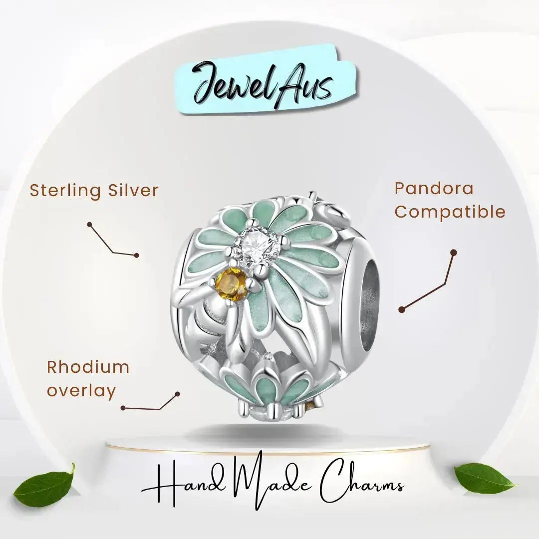 jewelaus CHARMS Bee charm-Silver Bee and Flower Charm