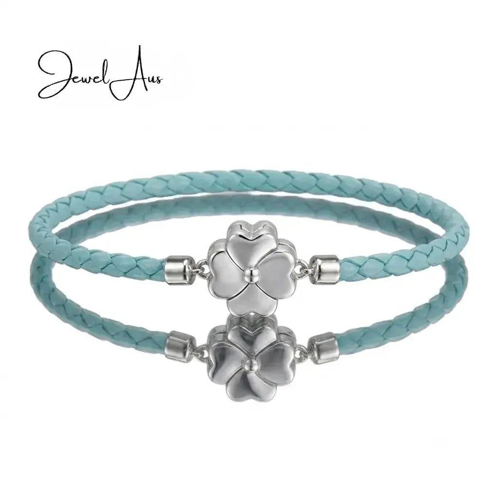 jewelaus CHARMS 19cm Blue Clover Leather Bracelet