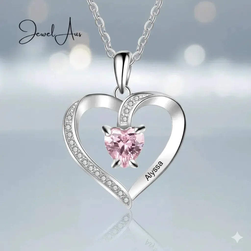 Custom 925 Sterling Silver One Birthstone Heart Necklace cmoffer