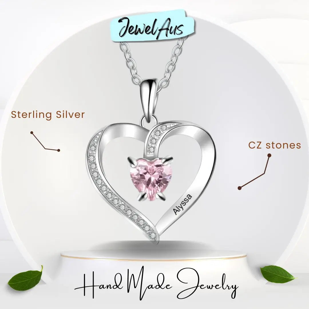 Custom 925 Sterling Silver One Birthstone Heart Necklace cmoffer