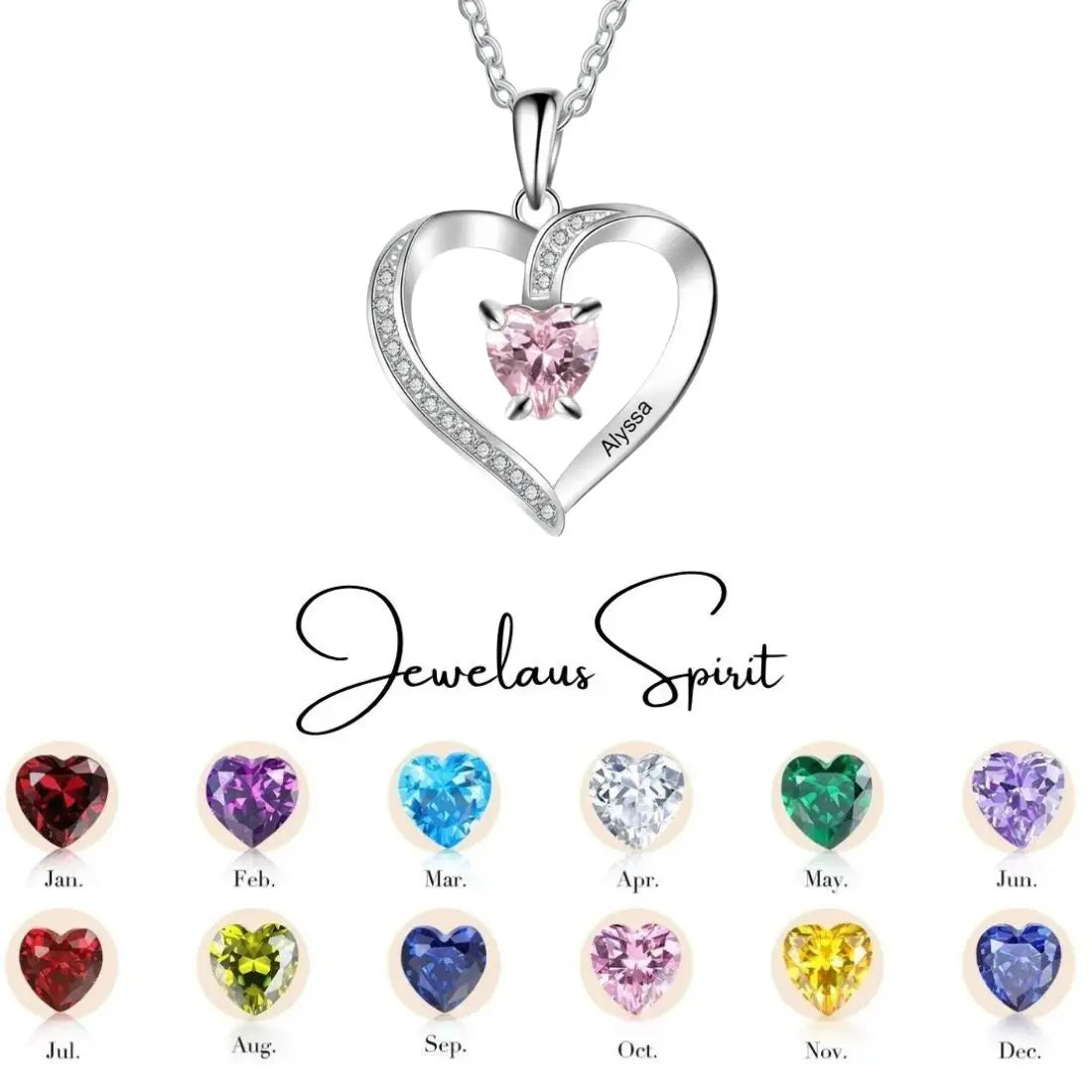 Custom 925 Sterling Silver One Birthstone Heart Necklace cmoffer