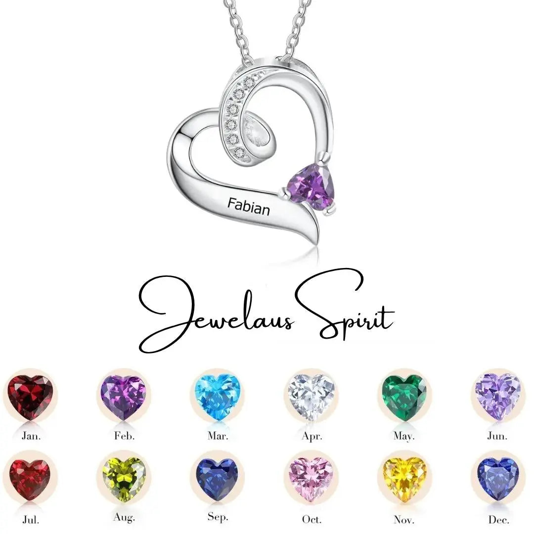 Custom Birthstone Heart Necklace jewelaus