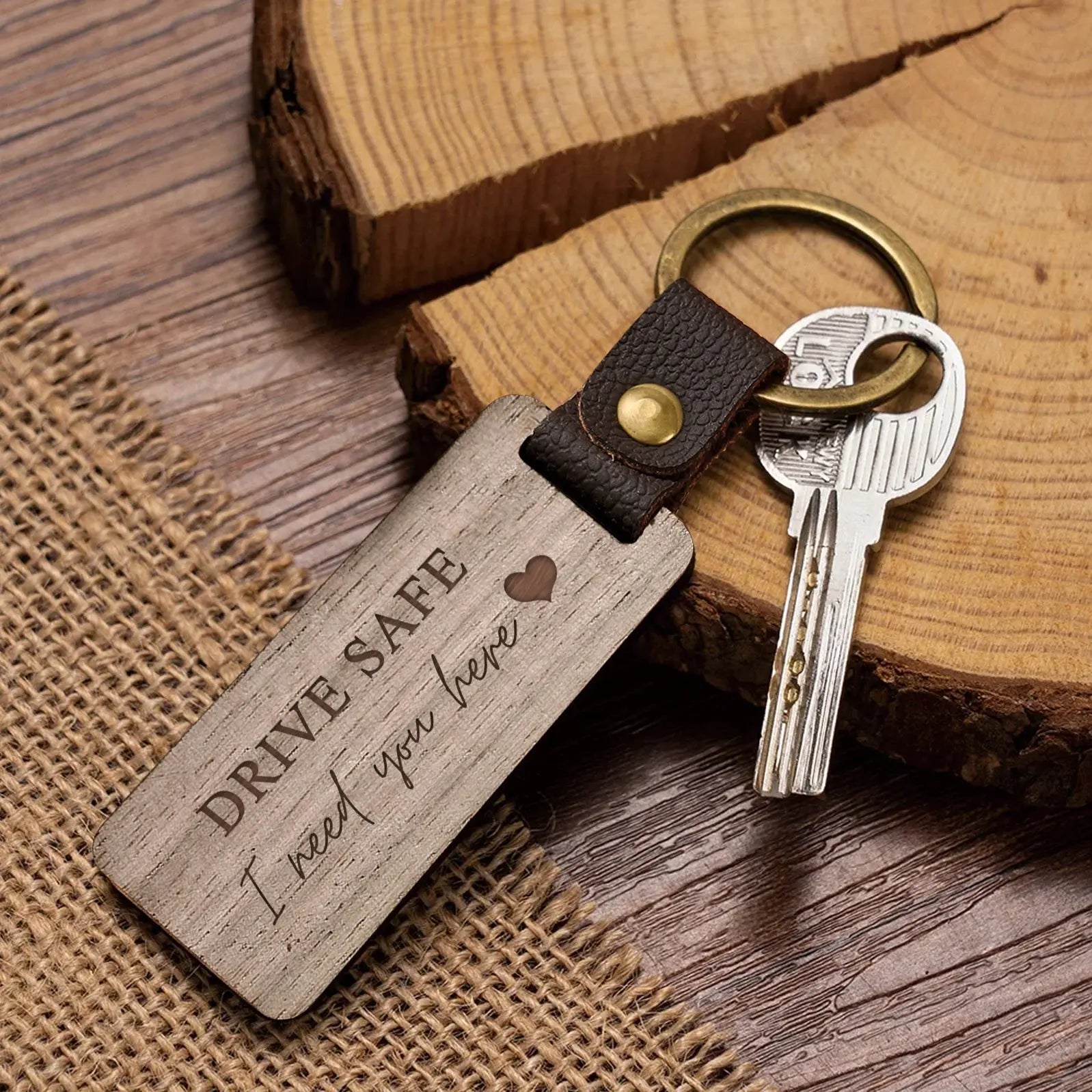 Custom Text Walnut Keychain cmoffer