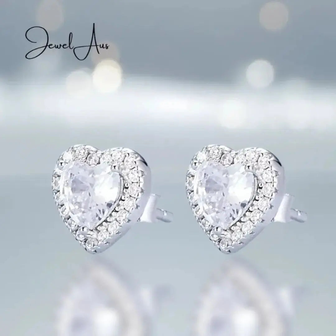 jewelaus Earrings Diamante Heart Stud Earrings