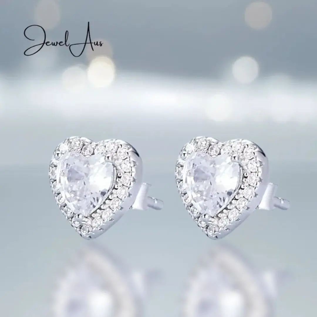 Diamante Heart Stud Earrings jewelaus
