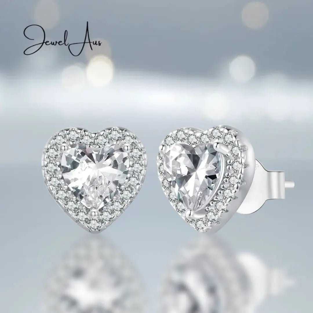 Diamante Heart Stud Earrings jewelaus