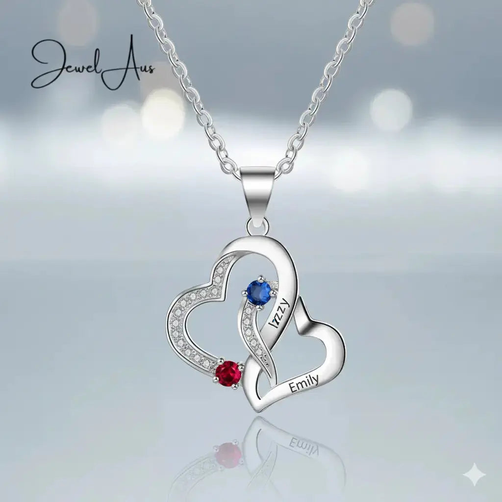 jewelaus Necklace Double Heart Birthstones Necklace