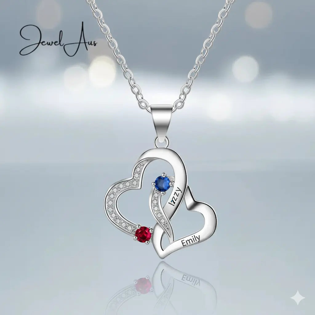 Double Heart Birthstones Necklace jewelaus