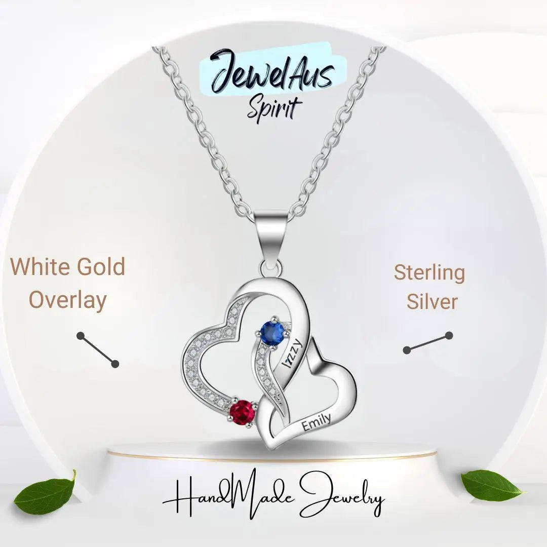 Double Heart Birthstones Necklace jewelaus