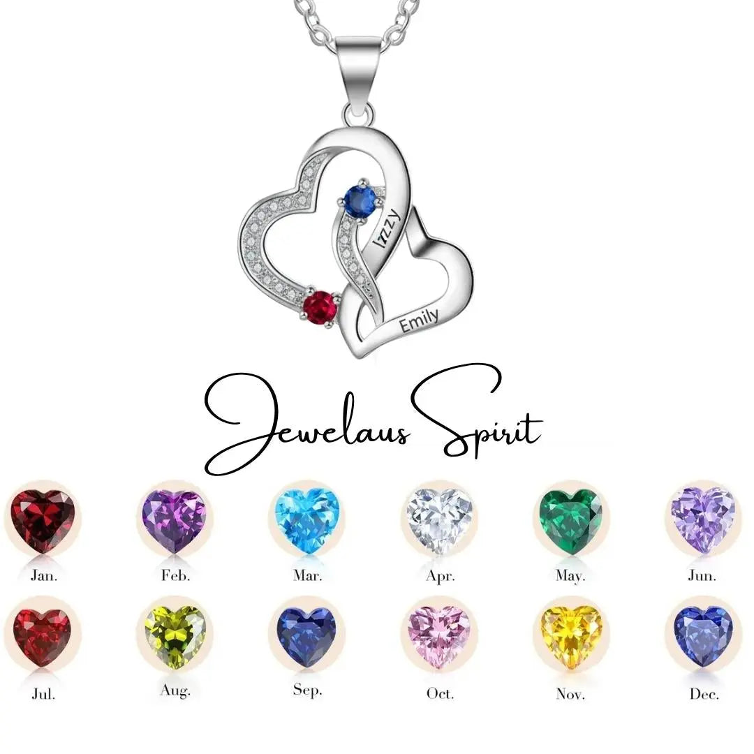 Double Heart Birthstones Necklace jewelaus