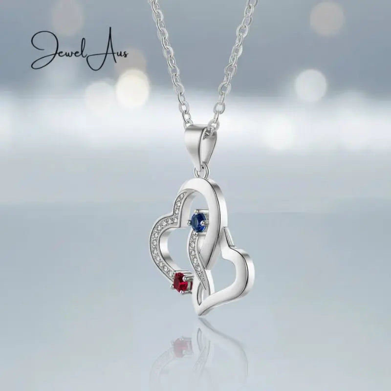 Double Heart Birthstones Necklace jewelaus