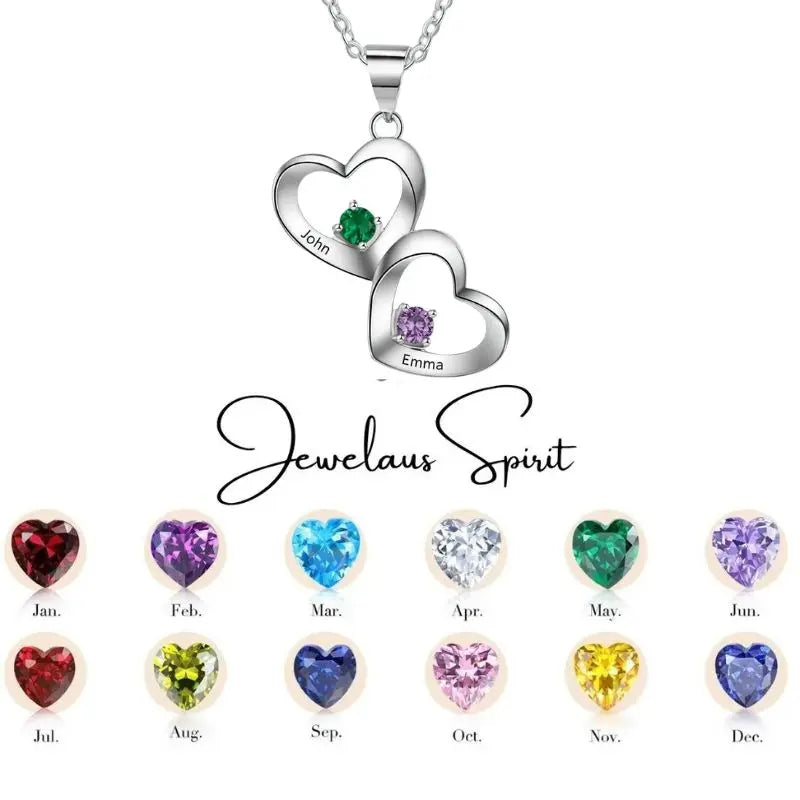 Double Hearts Birthstones Necklace jewelaus