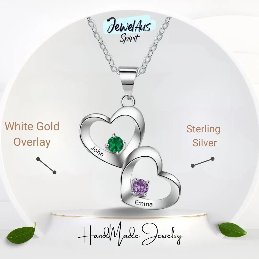 Double Hearts Birthstones Necklace jewelaus