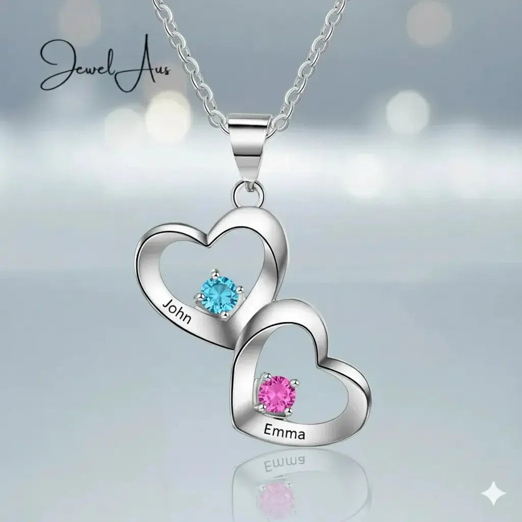 Double Hearts Birthstones Necklace - JEWEL AUS
