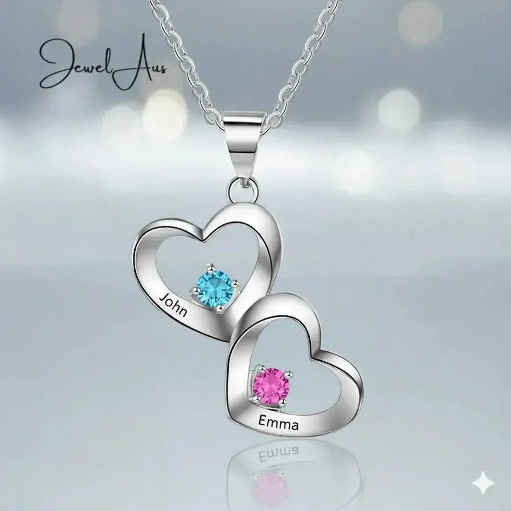jewelaus Necklace Double Hearts Birthstones Necklace