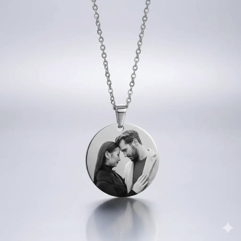 Engraved Stainless Steal Photo Necklace jewelaus