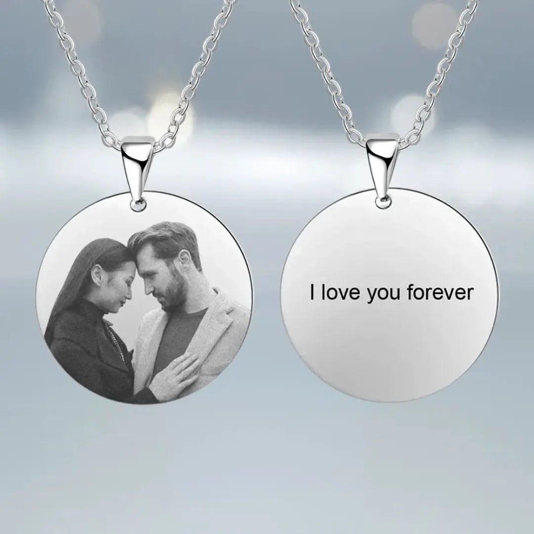 Engraved Stainless Steal Photo Necklace jewelaus