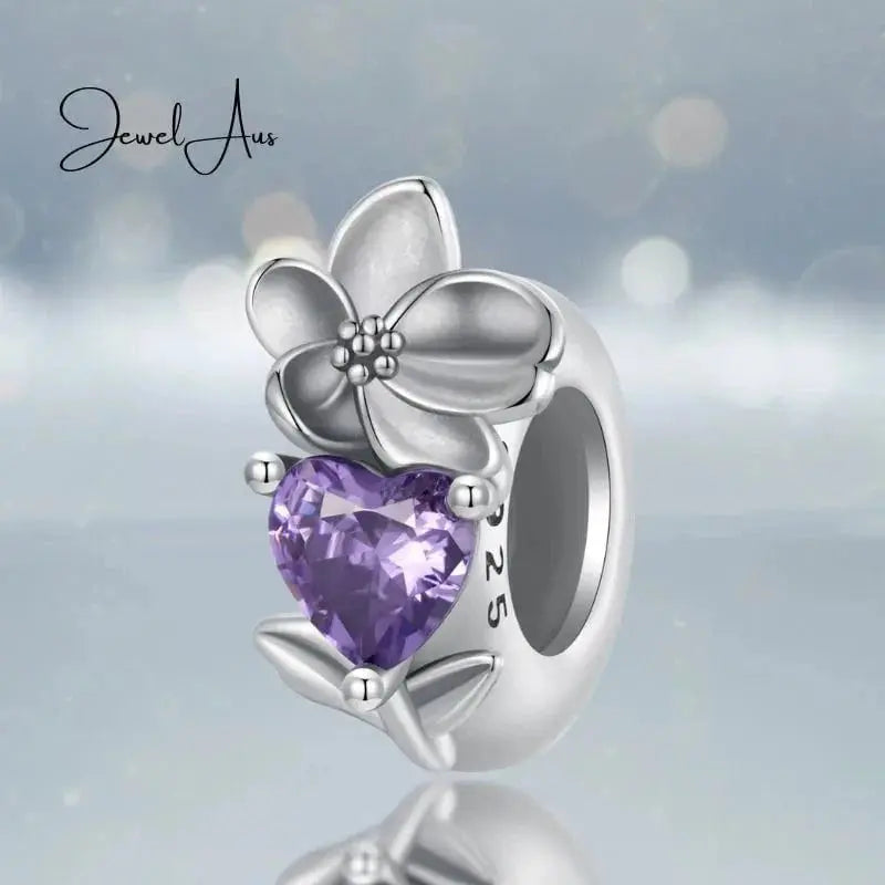 jewelaus CHARMS February Birthstone Flower Stopper Charm