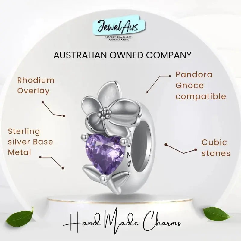 jewelaus CHARMS February Birthstone Flower Stopper Charm