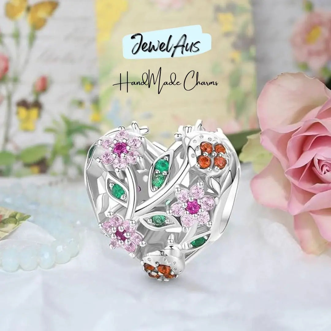Flower Gem Heart Charm jewelaus