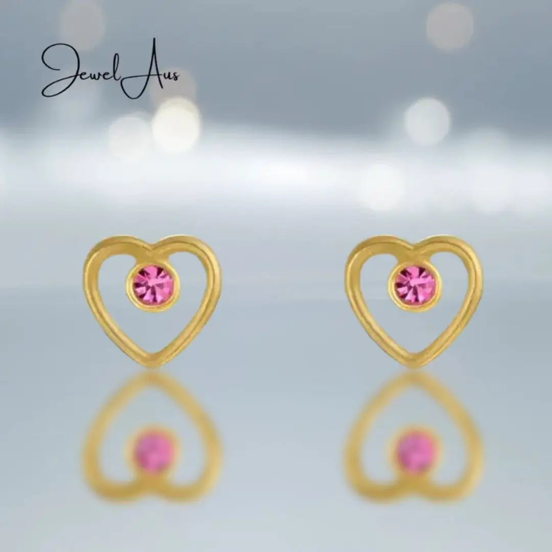 Fuchsia Heart Crystal Stud Earrings jewelaus