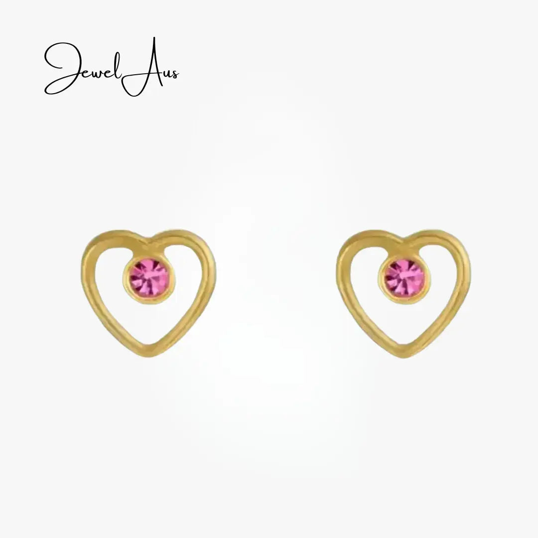 jewelaus Earrings Fuchsia Heart Crystal Stud Earrings