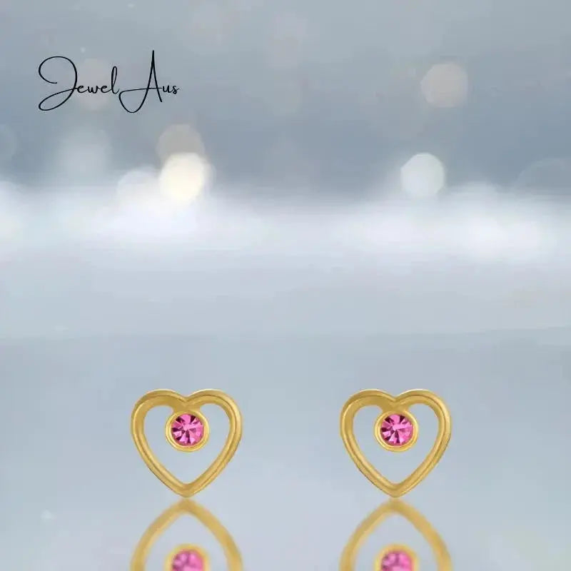 jewelaus Earrings Fuchsia Heart Crystal Stud Earrings
