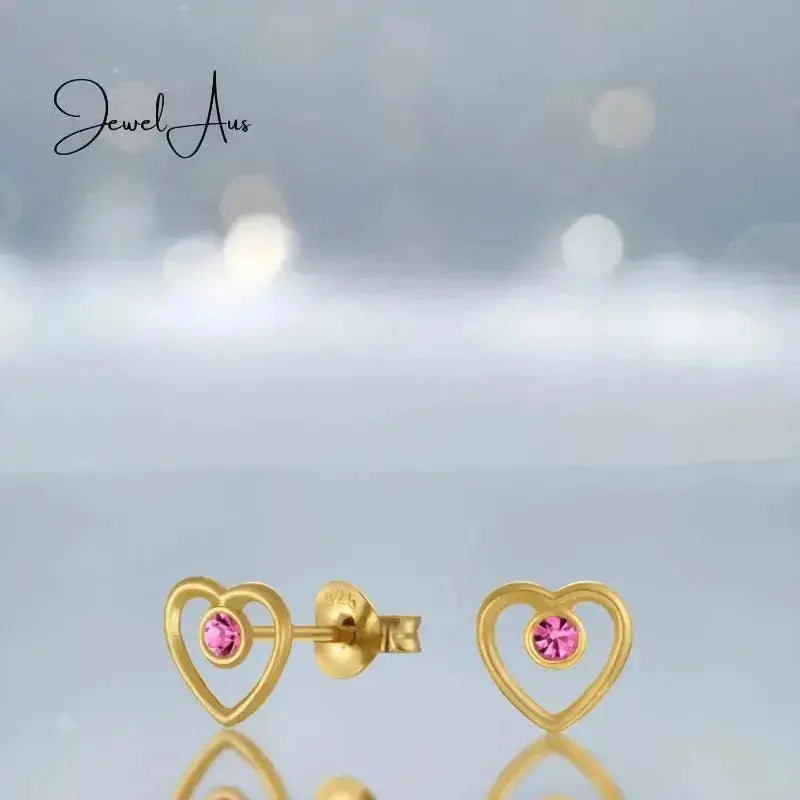 jewelaus Earrings Fuchsia Heart Crystal Stud Earrings