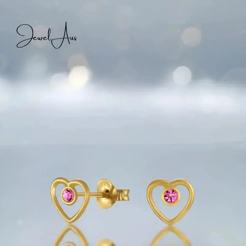 jewelaus Earrings Fuchsia Heart Crystal Stud Earrings