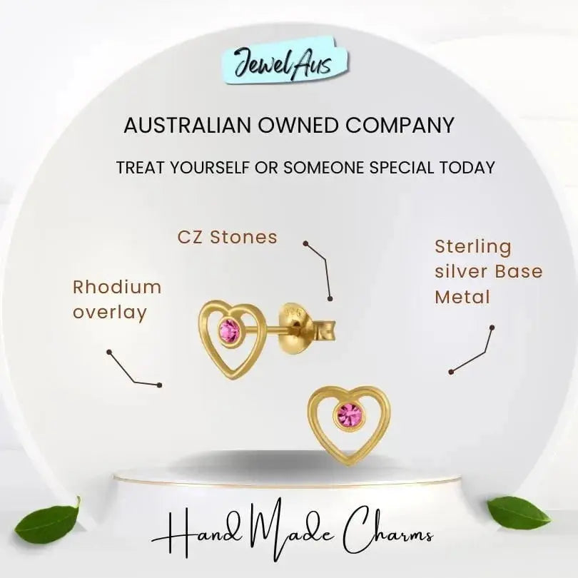 jewelaus Earrings Fuchsia Heart Crystal Stud Earrings