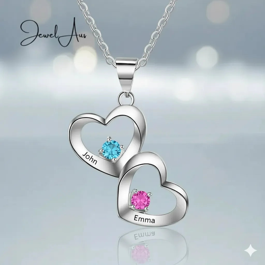 Double Hearts Birthstones Necklace