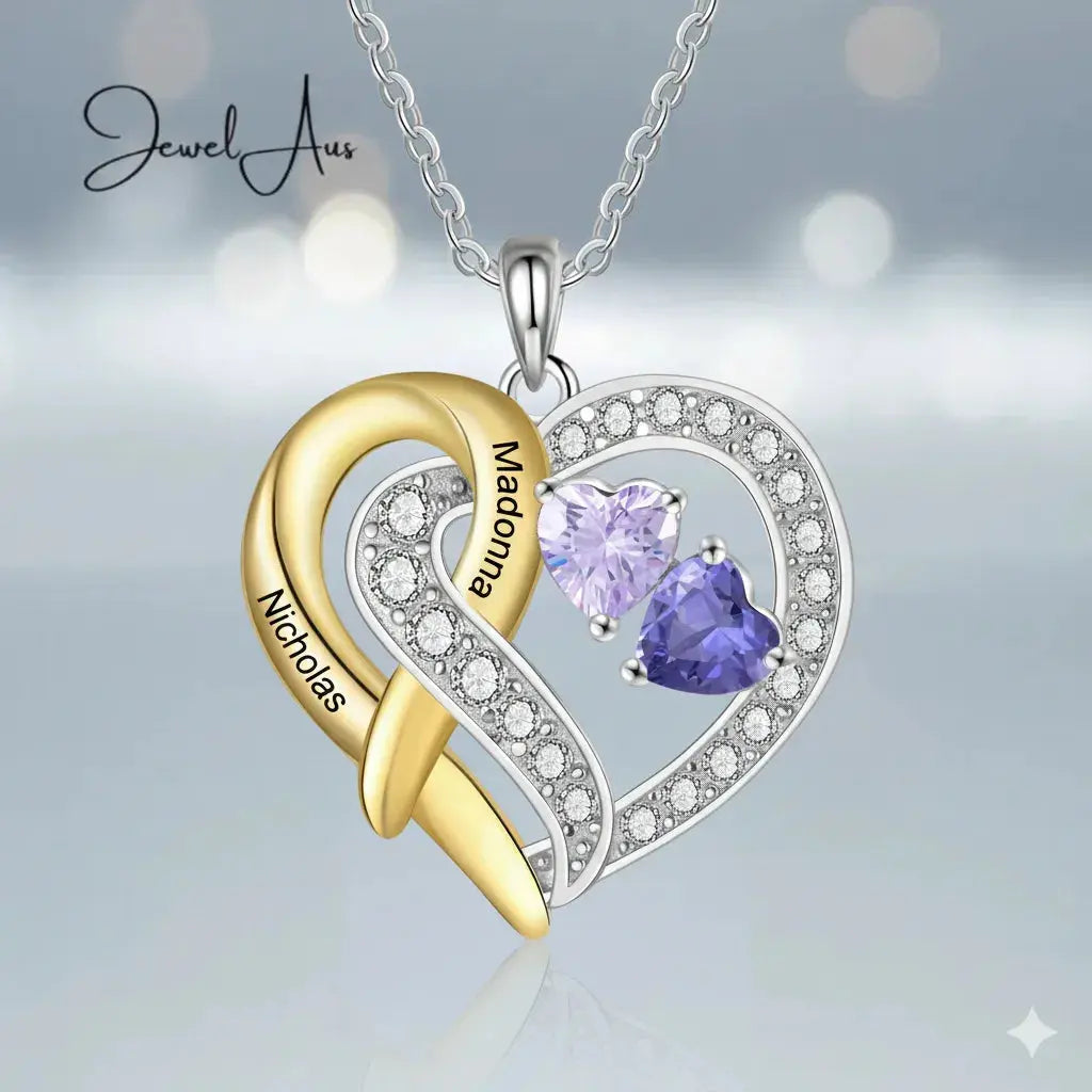 Gold & silver heart Birthstone necklace cmoffer