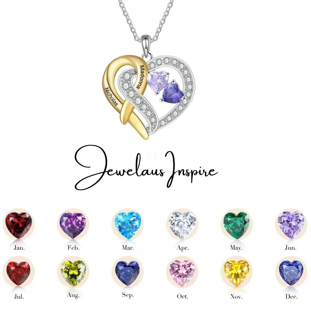 Gold & silver heart Birthstone necklace cmoffer