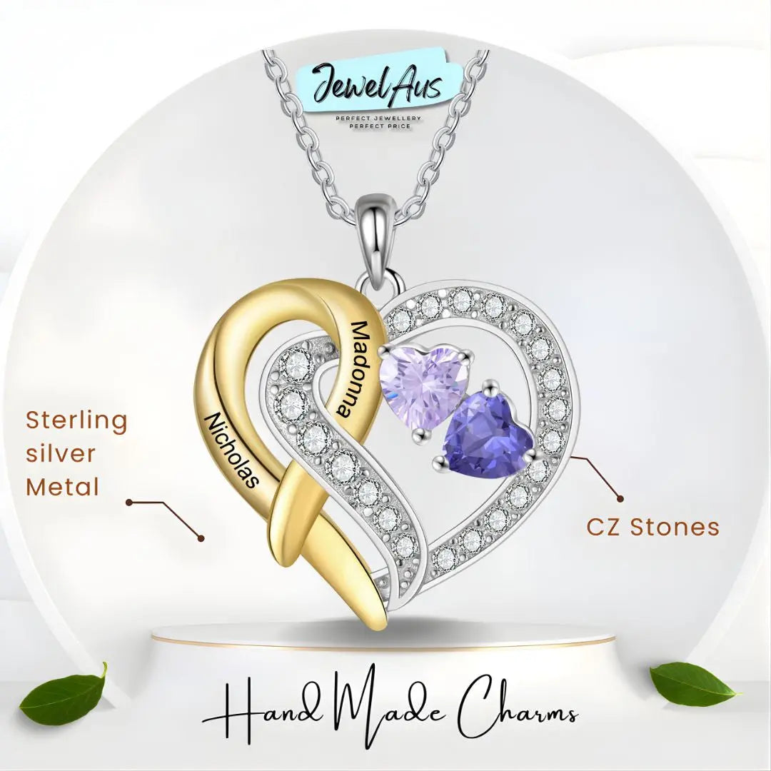 Gold & silver heart Birthstone necklace cmoffer