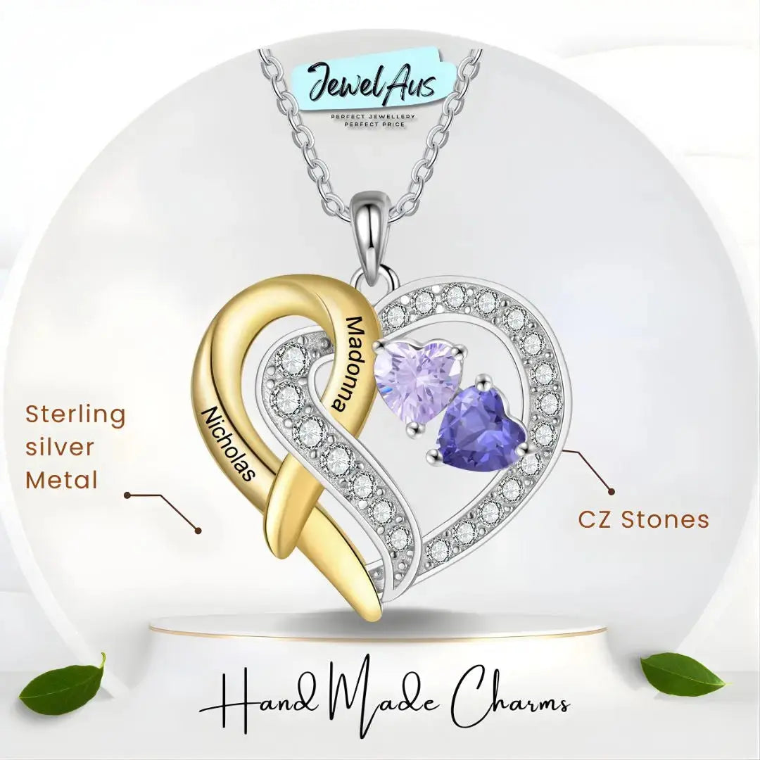 jewelaus Necklace Gold & silver heart Birthstone necklace