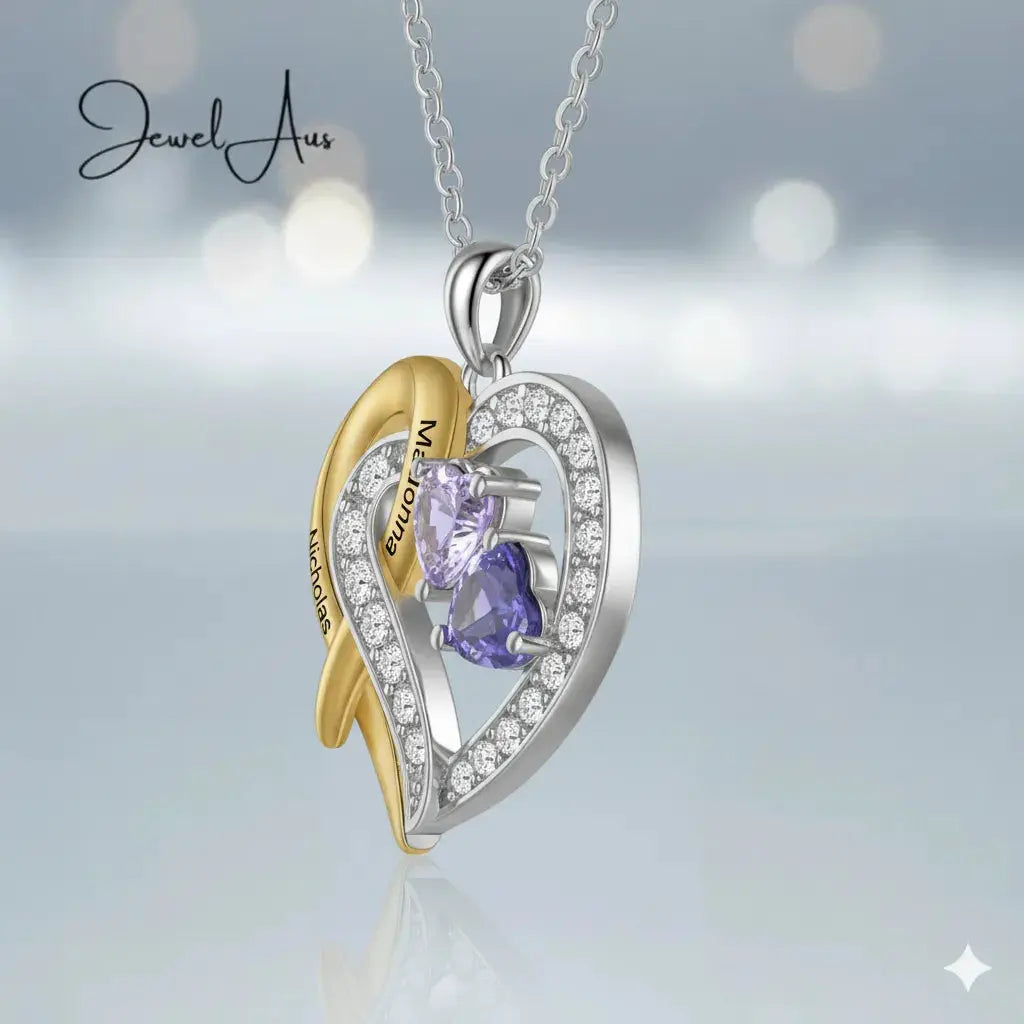 Gold & silver heart Birthstone necklace jewelaus