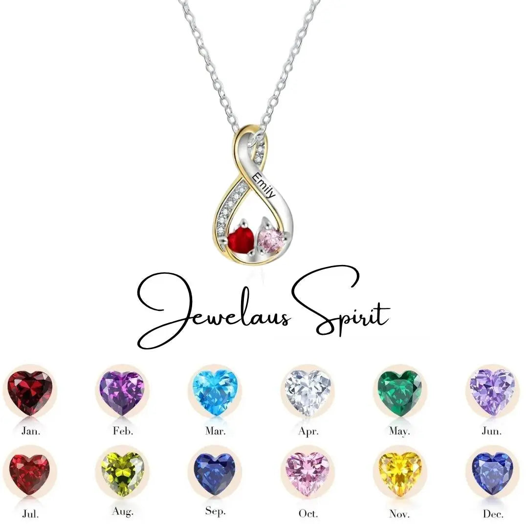 Heart Birthstones Infinity Necklace jewelaus
