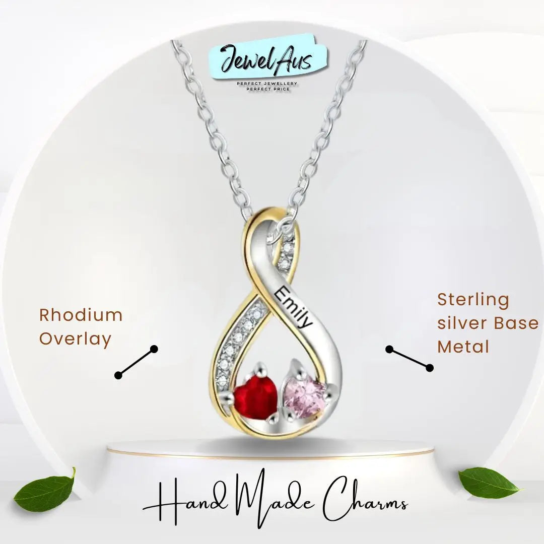 Heart Birthstones Infinity Necklace jewelaus
