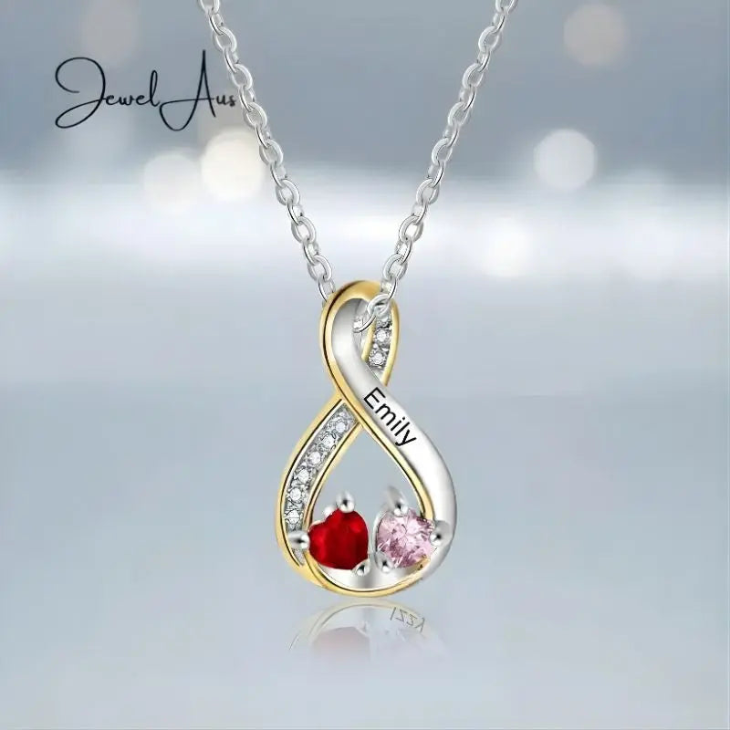 Heart Birthstones Infinity Necklace jewelaus