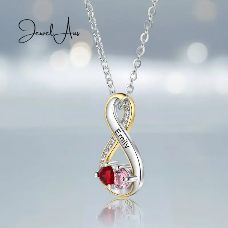 Heart Birthstones Infinity Necklace jewelaus