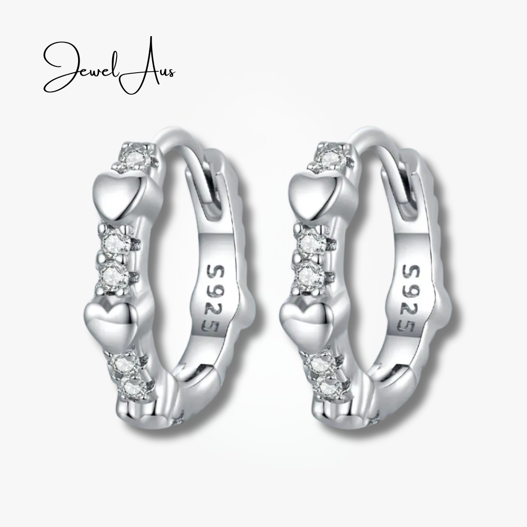 Silver Gem Heart Hoop Earrings jewelaus