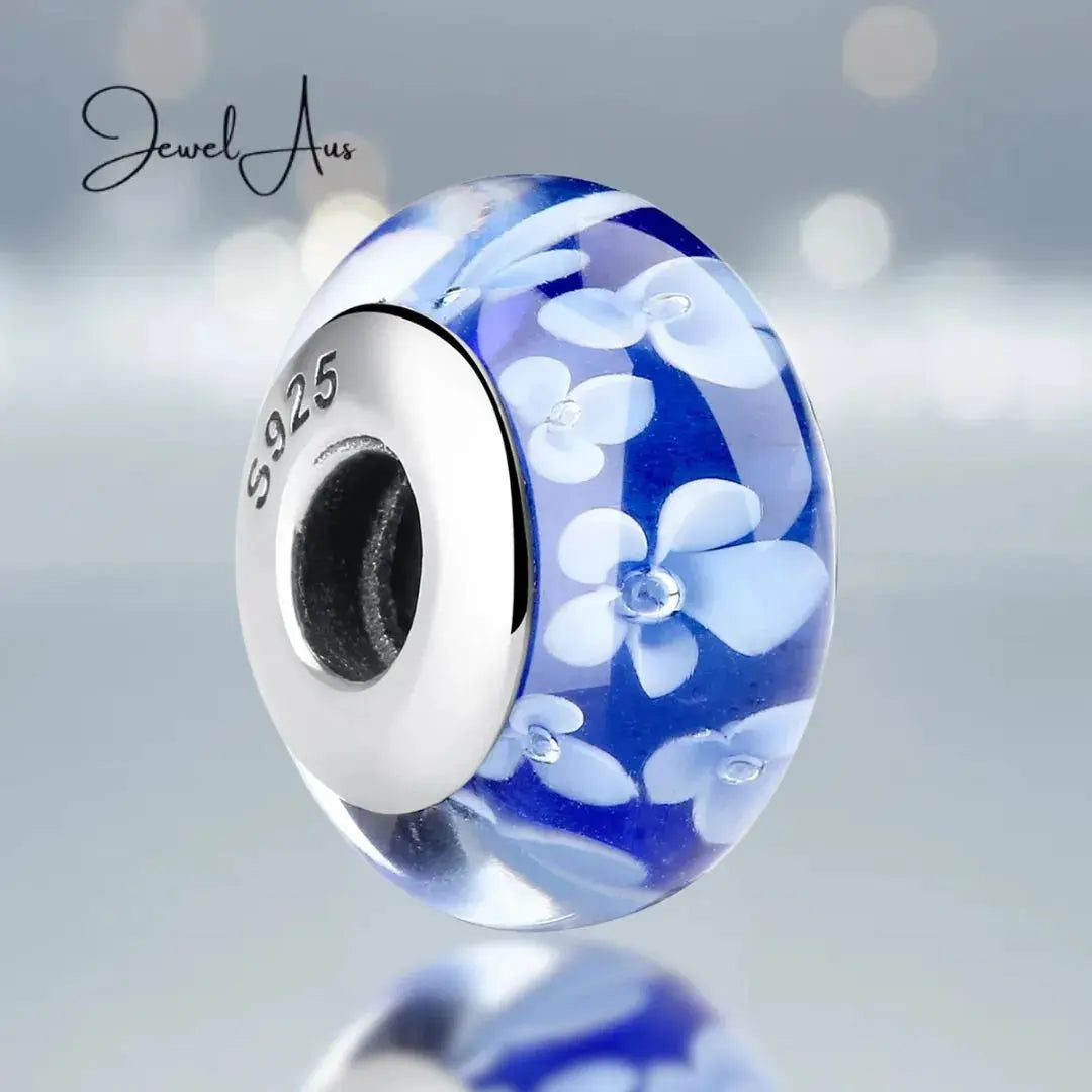 Murano Blue Flower Charm jewelaus