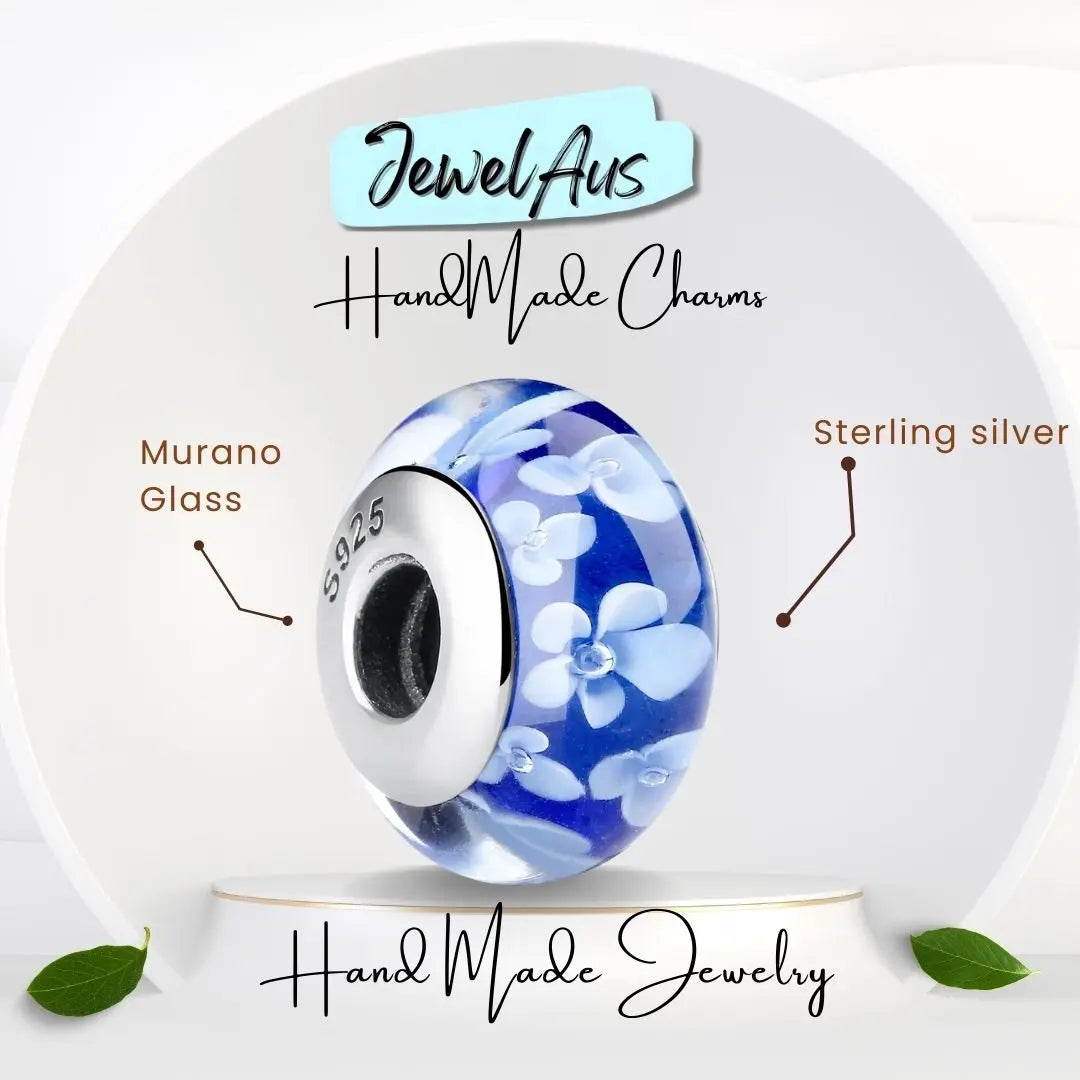 Murano Blue Flower Charm jewelaus