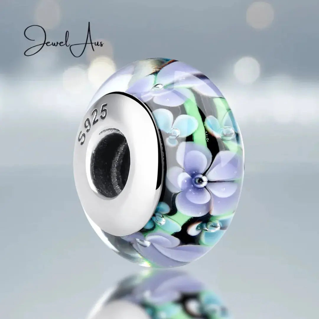 Murano Dark Blue Flower Glass Charm jewelaus