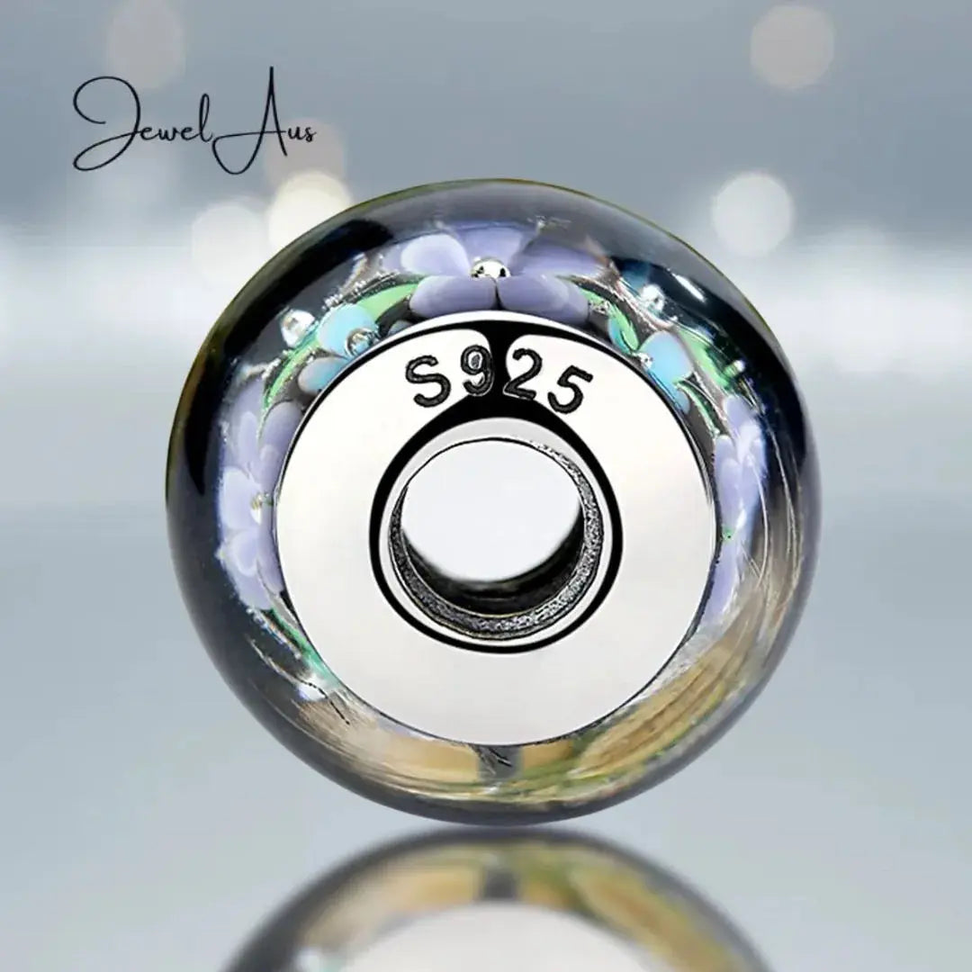 Murano Dark Blue Flower Glass Charm jewelaus