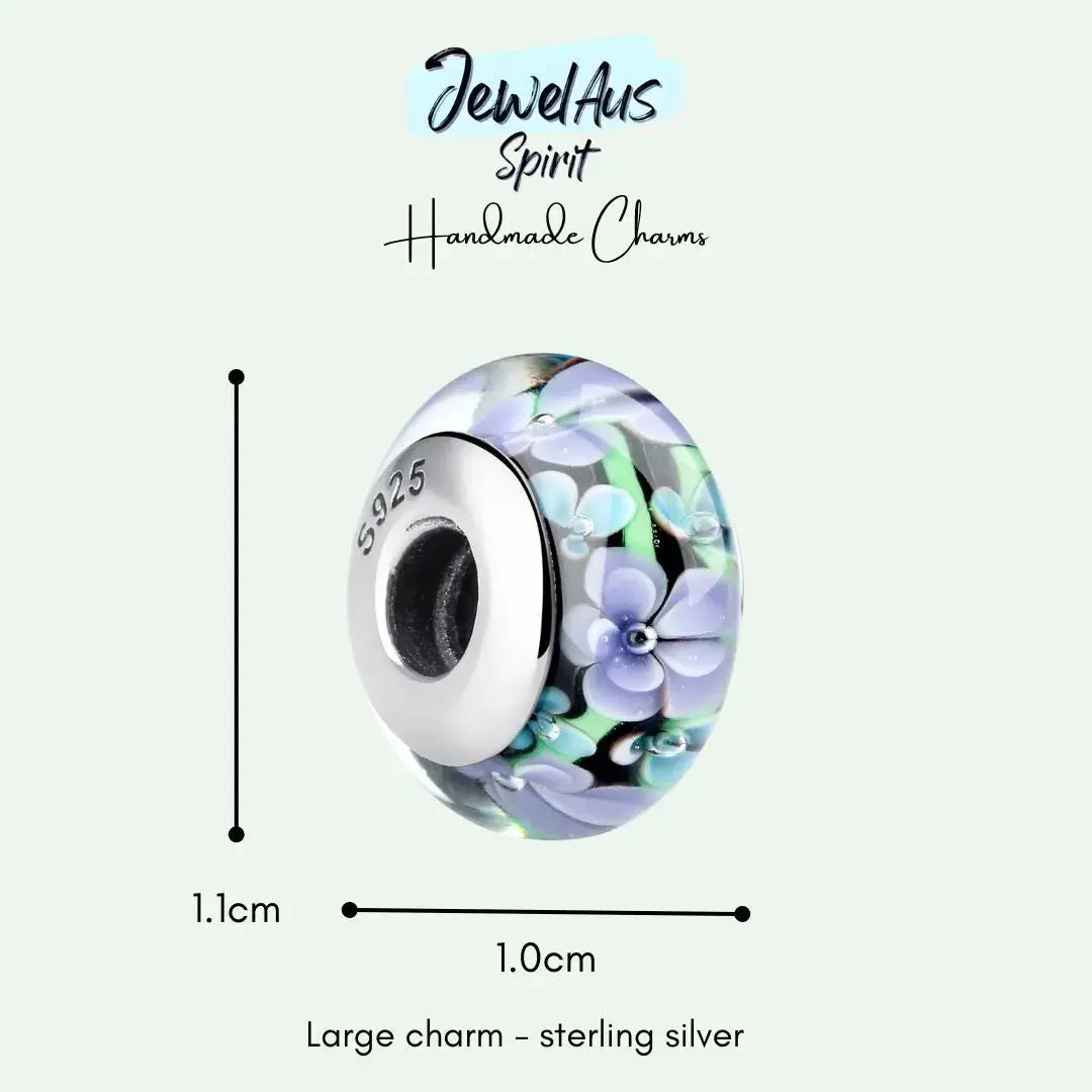 Murano Dark Blue Flower Glass Charm jewelaus