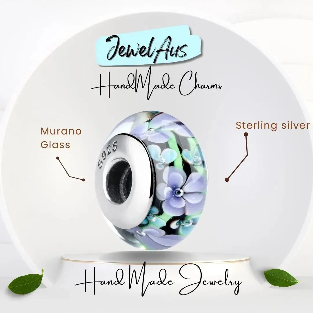 Murano Dark Blue Flower Glass Charm jewelaus