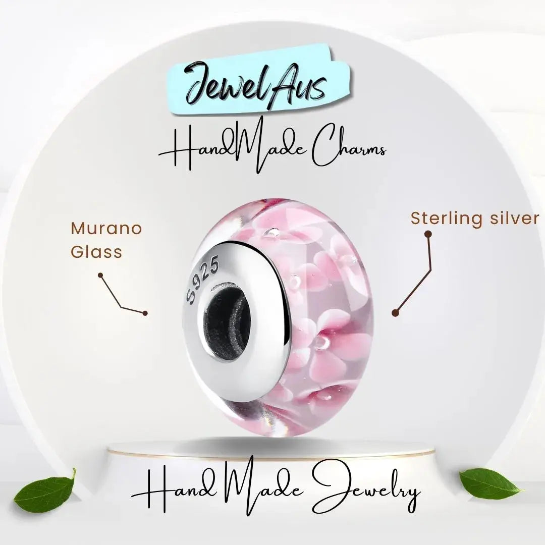 Murano Pink Flower Charm jewelaus
