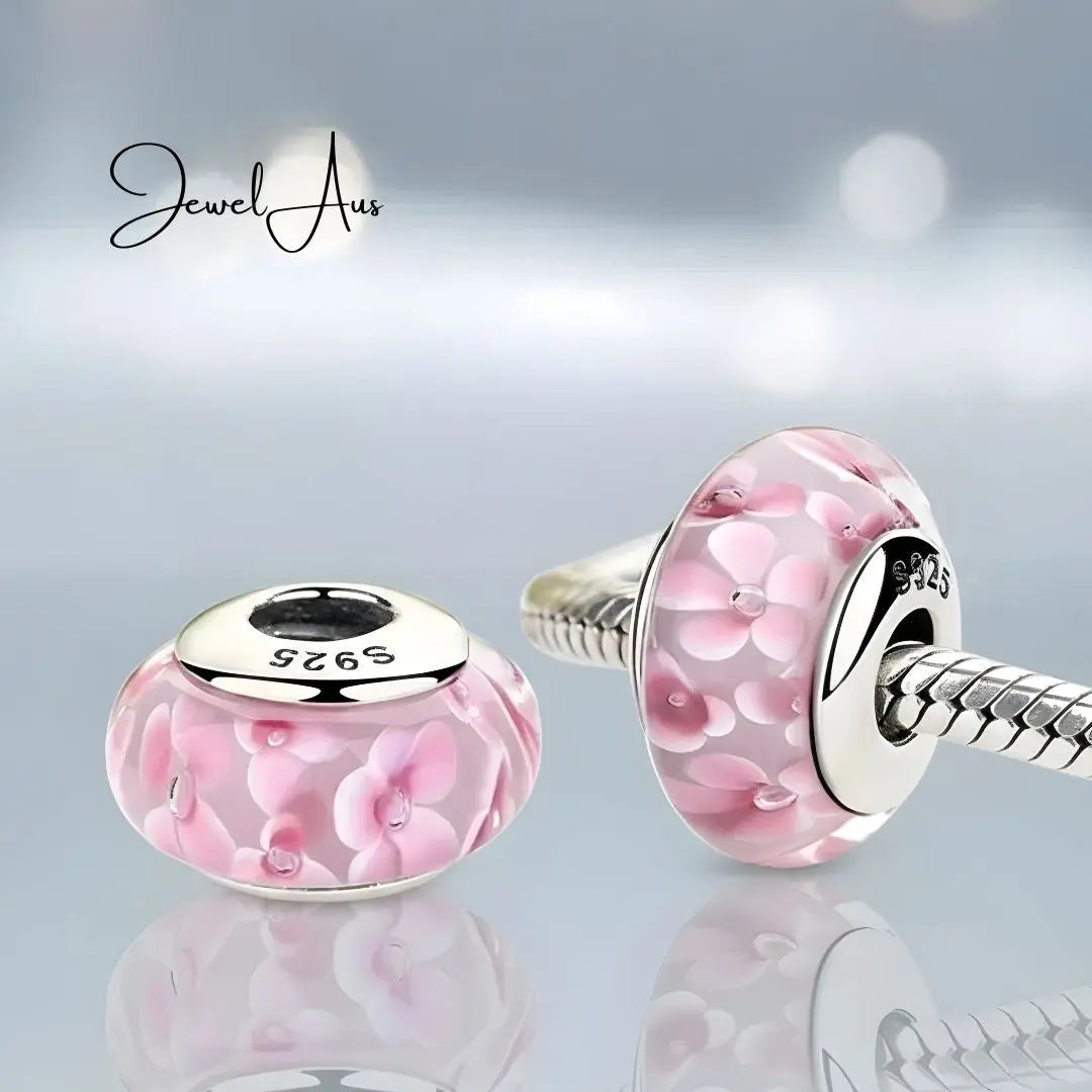 Murano Pink Flower Charm jewelaus